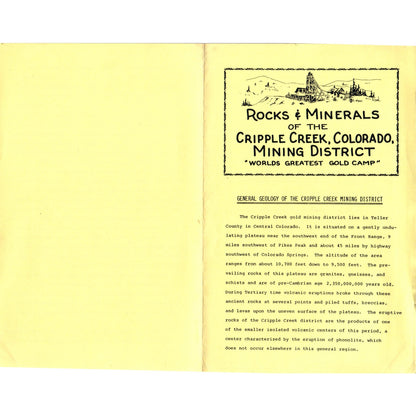 Vintage Rocks & Minerals of the Cripple Creek CO Mining District Leaflet AD8-R7