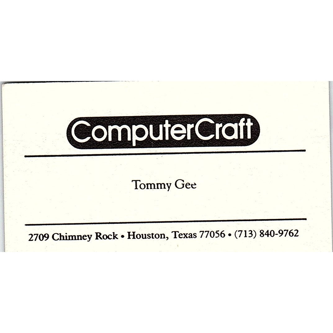 Tommy Gee ComputerCraft Houston TX Vintage Business Card SD9-B3