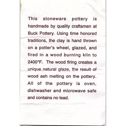 Buck Pottery Stoneware Dee & Terry Buck Gruene TX Vintage Business Card TH2-B2