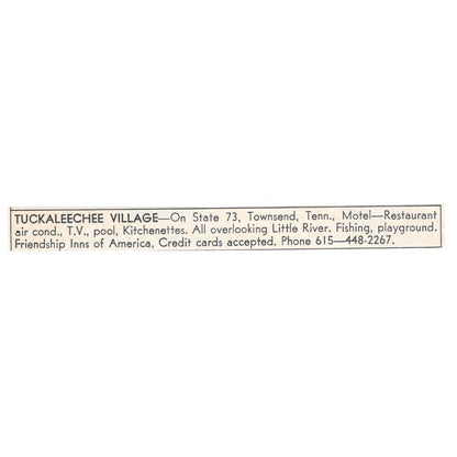 Tuckaleechee Village Townsend TN 1973 Magazine Ad AD8-B9
