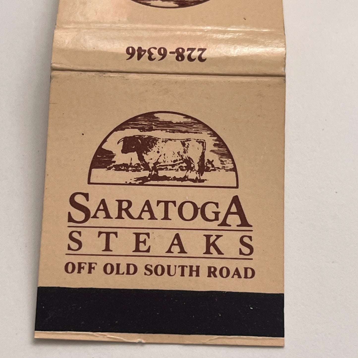 Saratoga Steaks Off Old South Road Vintage Matchbook Cover TB8-MB-6