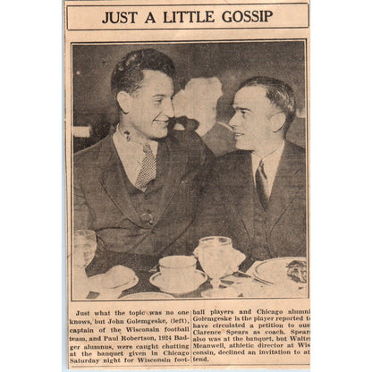 Wisconsin Badgers John Golemgeske Paul Robertson 1935 Newspaper Article AE7-N3