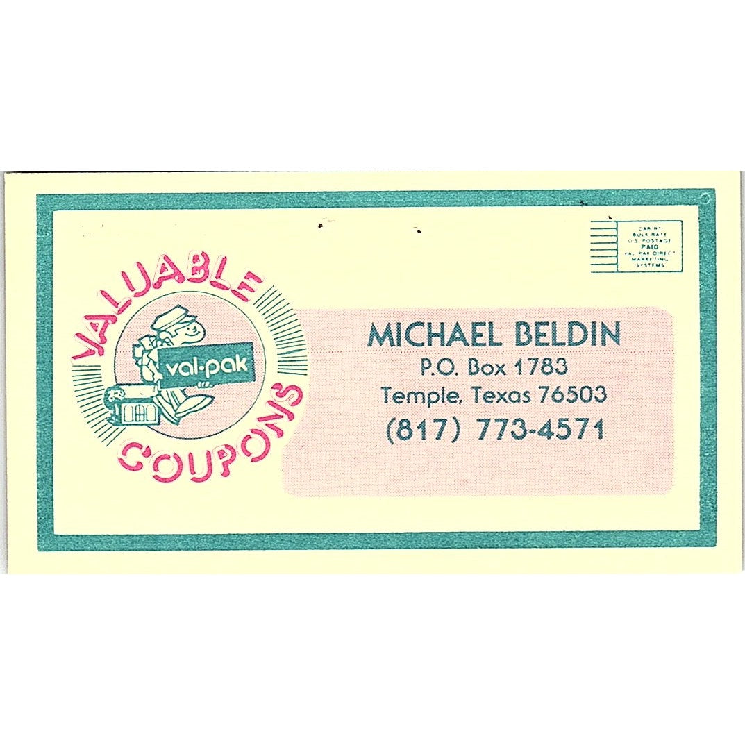 Valuable Coupons Michael Beldin Temple Texas Vintage Business Card SB4-B2
