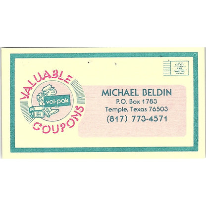 Valuable Coupons Michael Beldin Temple Texas Vintage Business Card SB4-B2