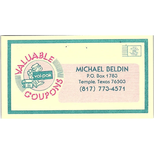 Valuable Coupons Michael Beldin Temple Texas Vintage Business Card SB4-B2