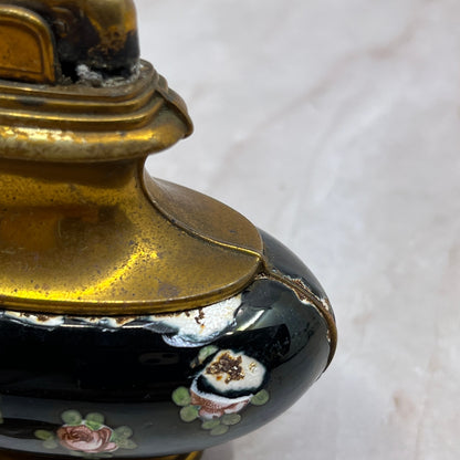 Vintage Evans Brass Black Enamel Floral Teapot Style Table Lighter TL6
