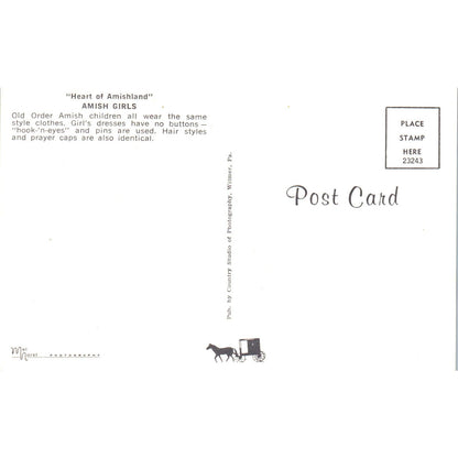 Amish Girl in Traditional Dress Pennsylvania Dutch Country Postcard PD8