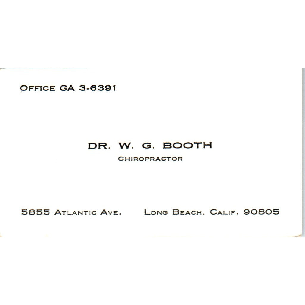 Dr. W.G. Booth Chiropractor Long Beach CA Vintage Business Card SE3-B7