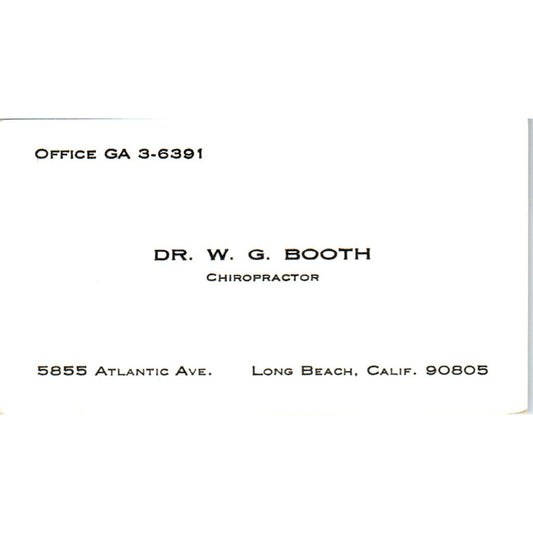 Dr. W.G. Booth Chiropractor Long Beach CA Vintage Business Card SE3-B7