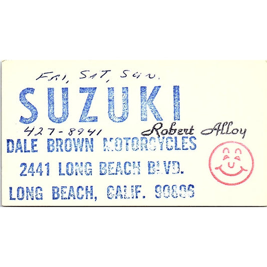 Robert Alloy Suzuki Dale Brown Motorcycles Long Beach Vtg Business Card SD9-B10