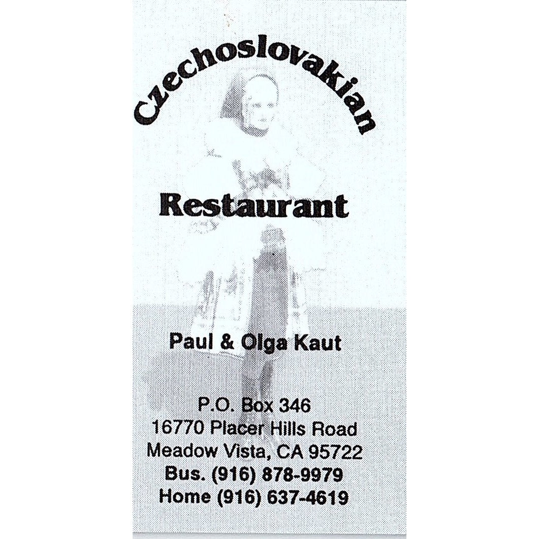 Paul & Olga Kaut Czechoslovakian Restaurant Meadow Vista Business Card SD9-B14