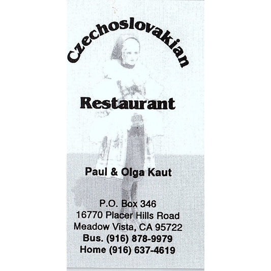 Paul & Olga Kaut Czechoslovakian Restaurant Meadow Vista Business Card SD9-B14