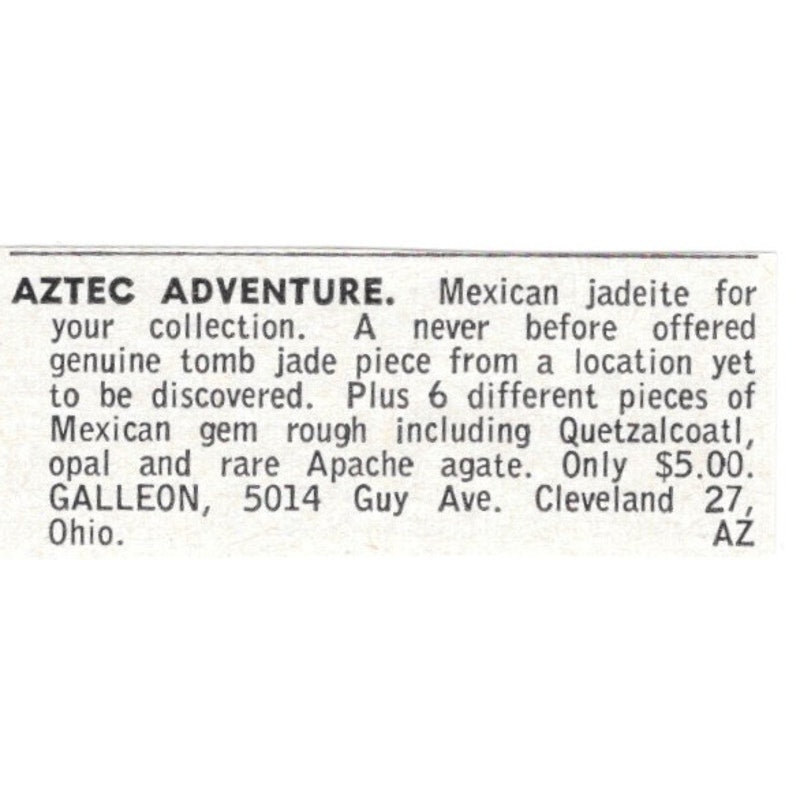 Aztec Adventure Mexican Jadeite Hunting Galleon Cleveland OH 1964 Ad AB6-LJS3