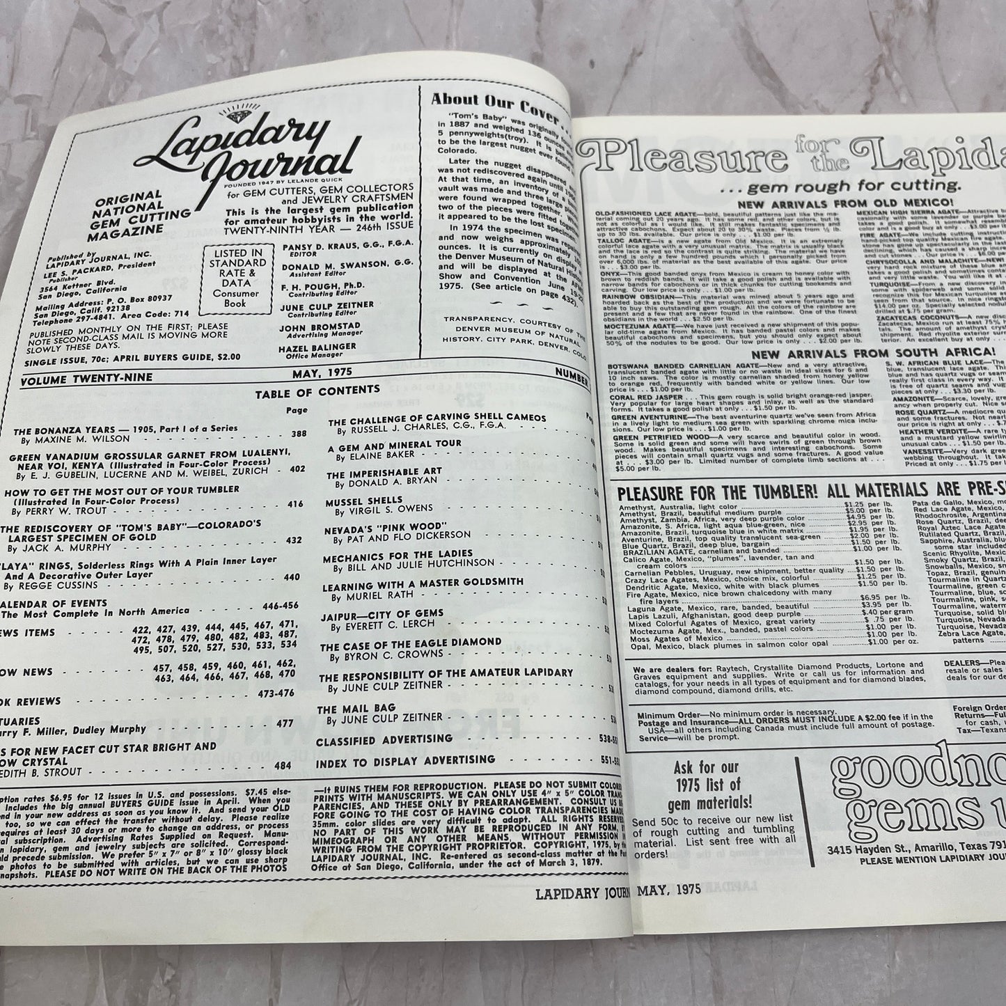 Tom's Baby Denver Museum of Natural History - Lapidary Journal - May 1975 M25