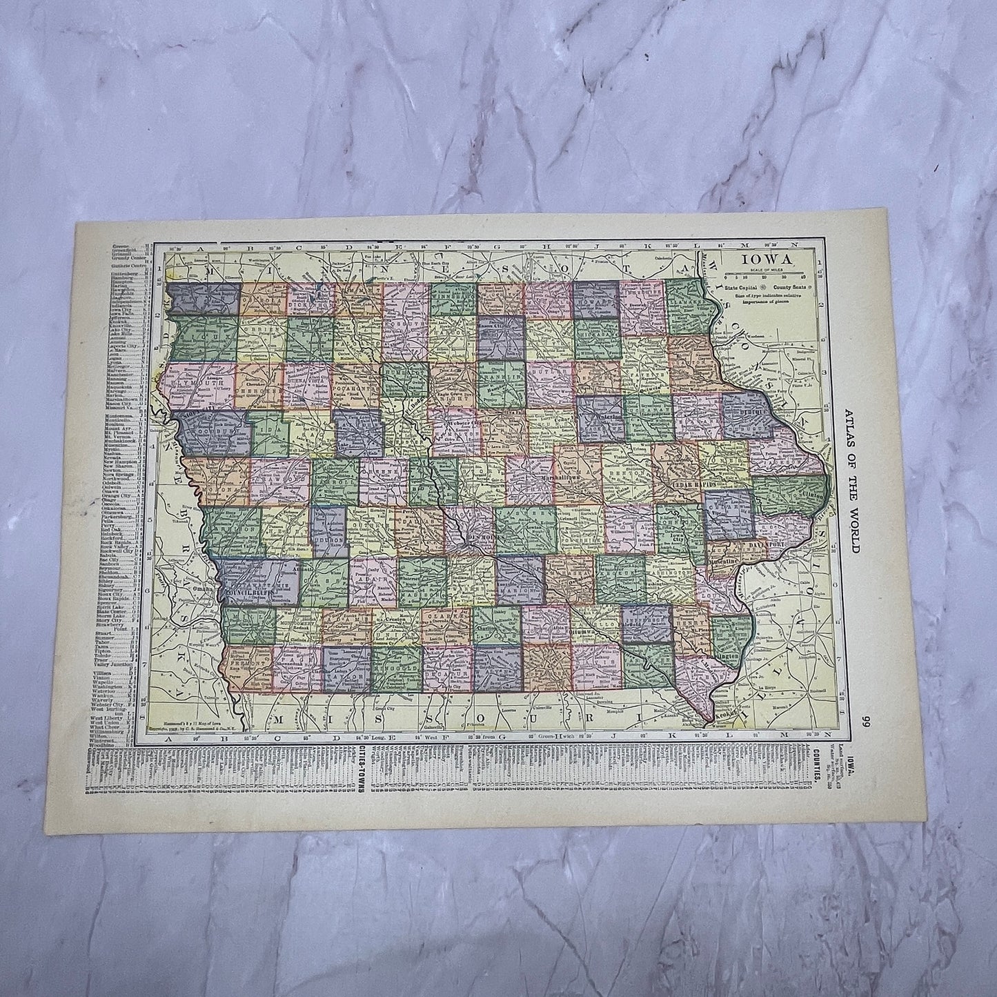 Map of Missouri, Iowa Double Sided 1910 Print V14-7