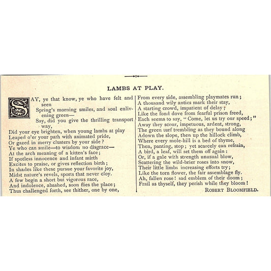 Lambs at Play - Robert Bloomfield 1884 Poem AG3-M4