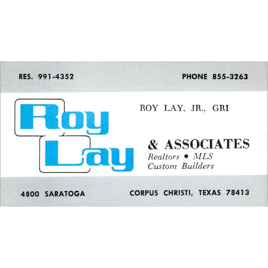 Roy Lay & Associates Realtors Corpus Christi Texas Vintage Business Card SD8-B1