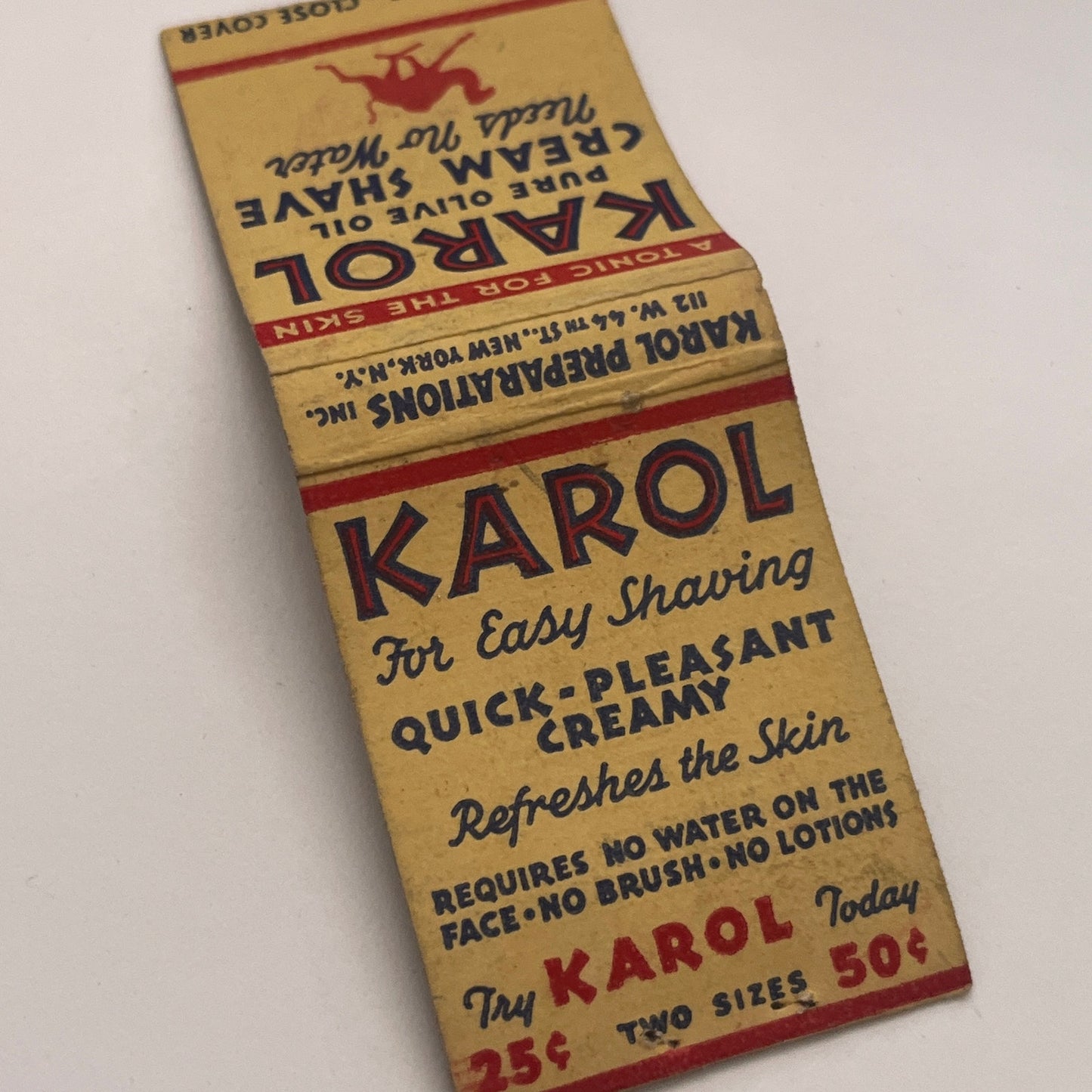 Karol Pure Olive Oil Cream Shave Vintage Matchbook Cover TB8-MB2-3