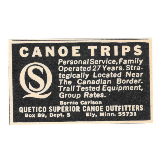 Quetico Superior Canoe Outfitters Ely MN 1977 Ad AF6-S3