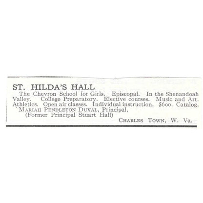 St. Hilda's Mariah Pendleton Duval Charles Town WV c1918 Advertisement AE5-SV1