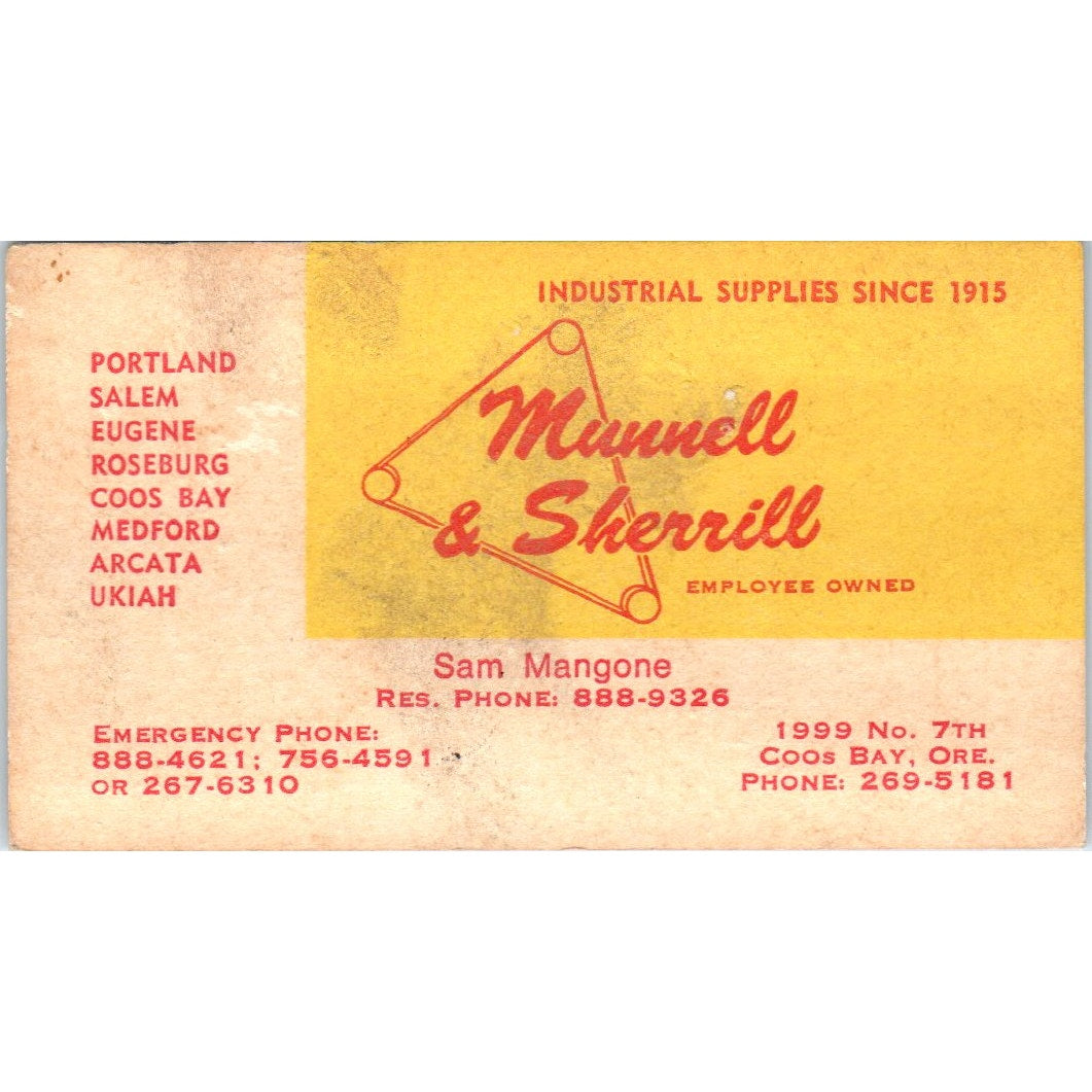 Munnell & Sherrill Industrial Supplies Sam Mangone Coos Bay Business Card SE3-B2