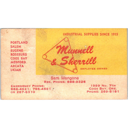 Munnell & Sherrill Industrial Supplies Sam Mangone Coos Bay Business Card SE3-B2