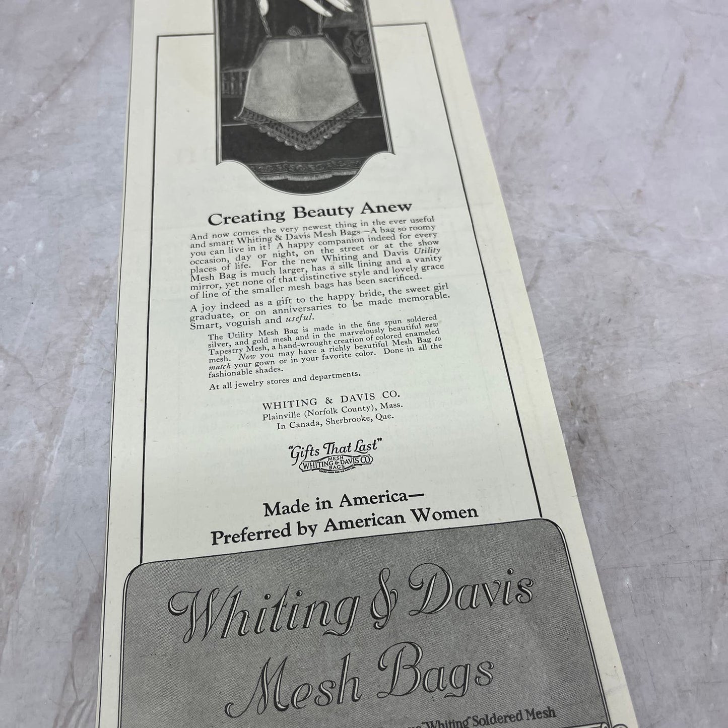 Whiting and Davis Mesh Bags Plainville MA 1924 Magazine Ad FL6-11