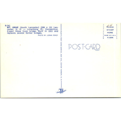 Mt. Orne Howe Truss Bridge Lancaster NH Vintage Covered Bridge Postcard PC13