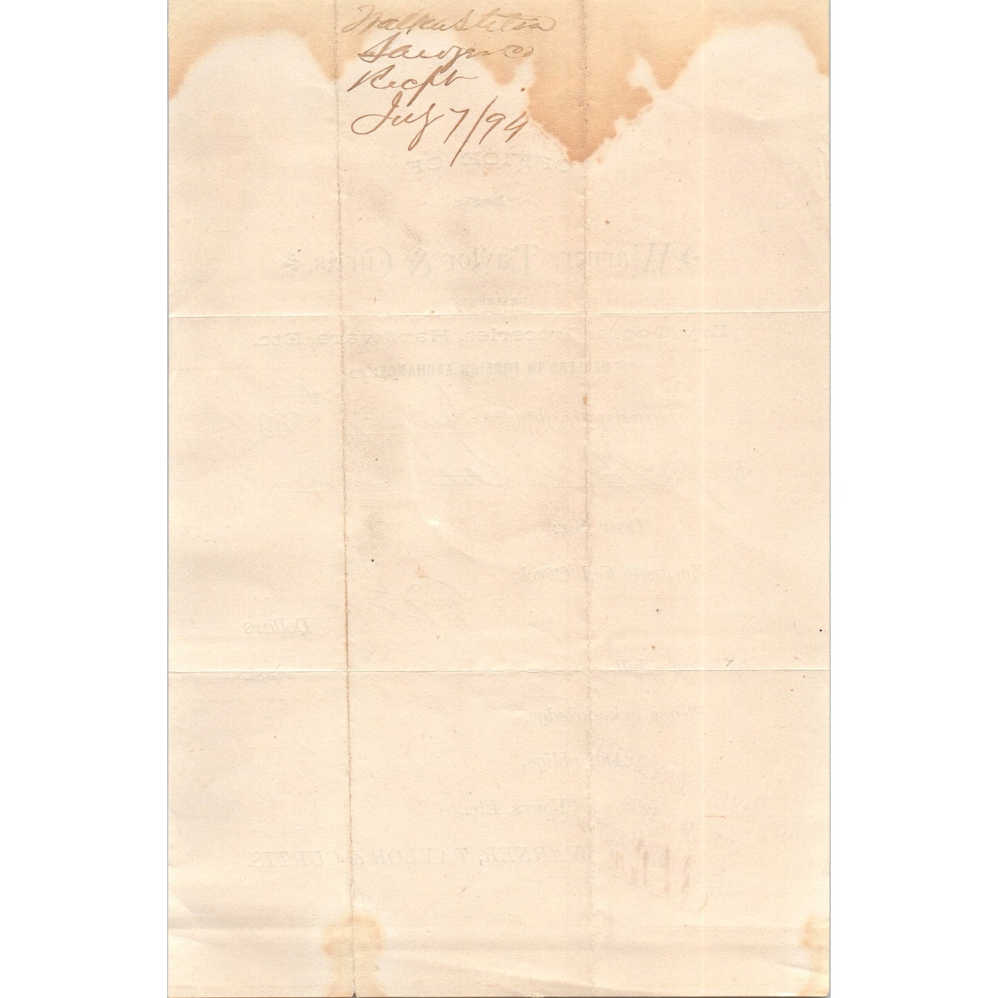 1894 Warner, Taylor & Curtis Dry Goods Sandy Hook CT Receipt Letterhead D24