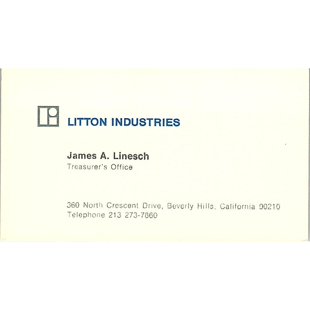 Litton Industries James A. Linesch Beverly Hills CA Vintage Business Card SB4-B2
