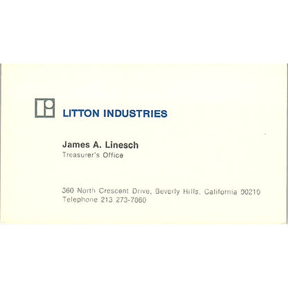 Litton Industries James A. Linesch Beverly Hills CA Vintage Business Card SB4-B2