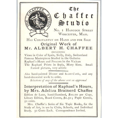Original Work of Albert H. Chaffee Studio Worcester c1905 Victorian Ad AE9-MA6