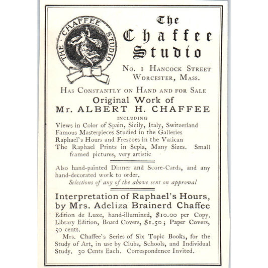 Original Work of Albert H. Chaffee Studio Worcester c1905 Victorian Ad AE9-MA6