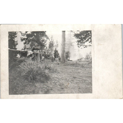 Family at a Campsite in the Woods Vintage RPPC Real Photo Postcard AB9