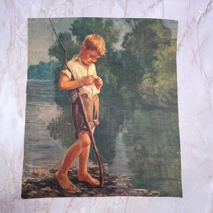 R.G. Hough Young Boy River Fly Fishing Vintage Art Print 12x14 FL6-4