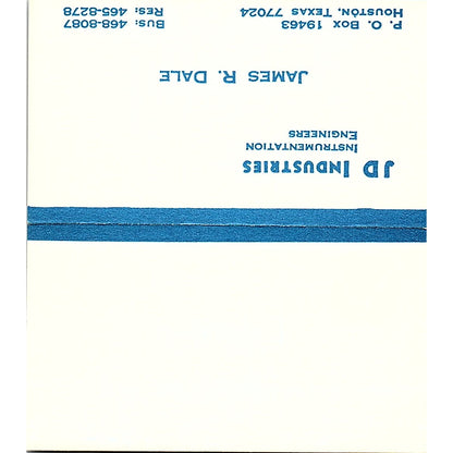 JD Industries ,James R. Dale Houston TX  Vintage Business Card SF3-B9