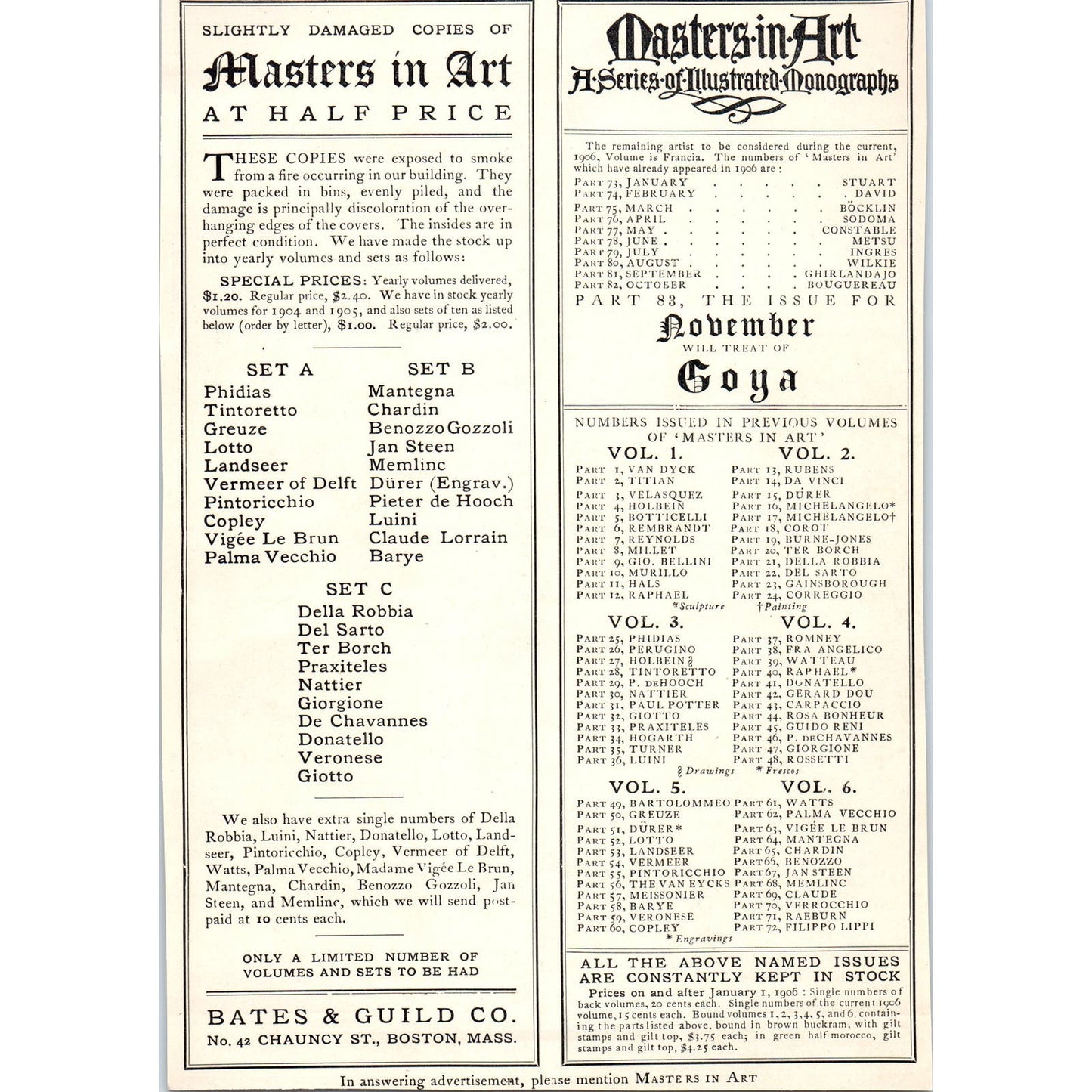 Bates & Guild Co Masters in Art Order Form c1905 Victorian Ad D13