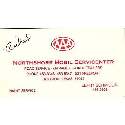 Jerry Schmidlin AAA Northshore Mobil Houston Vintage Business Card SE3-B15