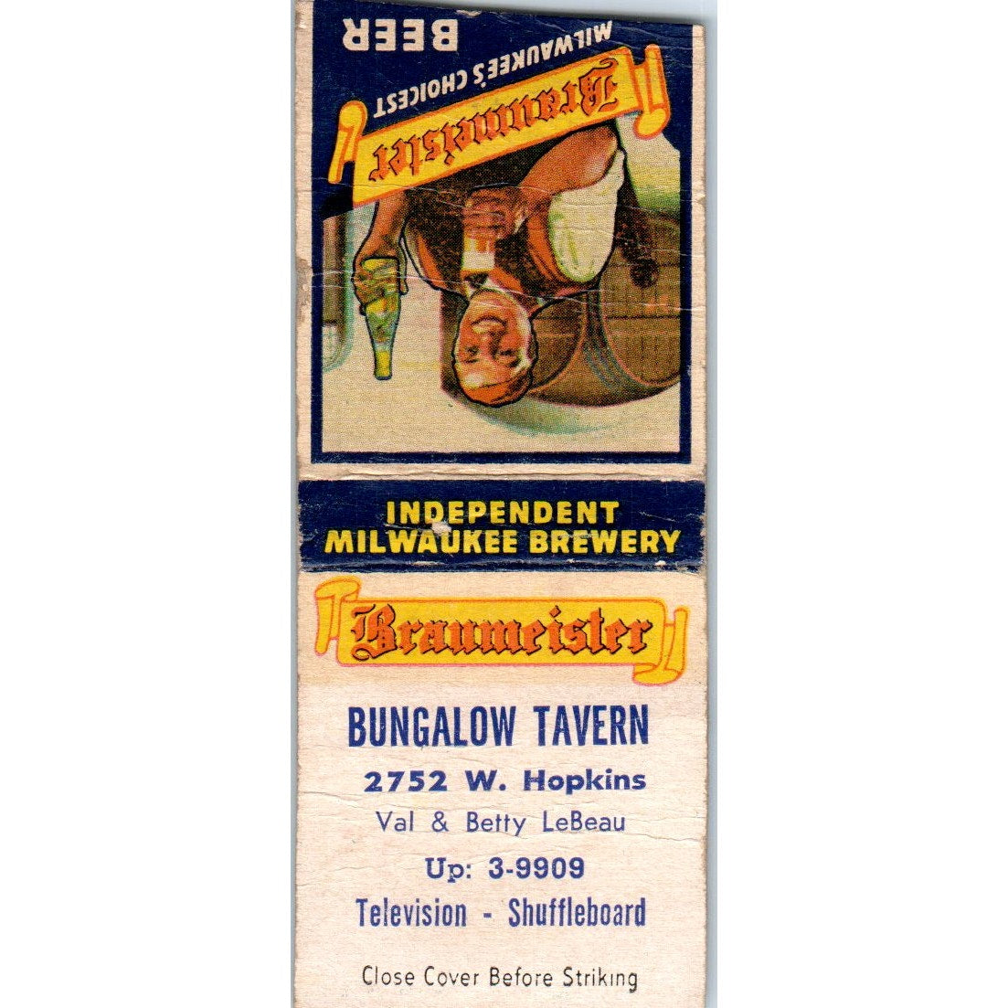 Bungalow Tavern Val & Betty LeBeau Milwaukee WI Vintage Matchbook Cover SD4-Y1