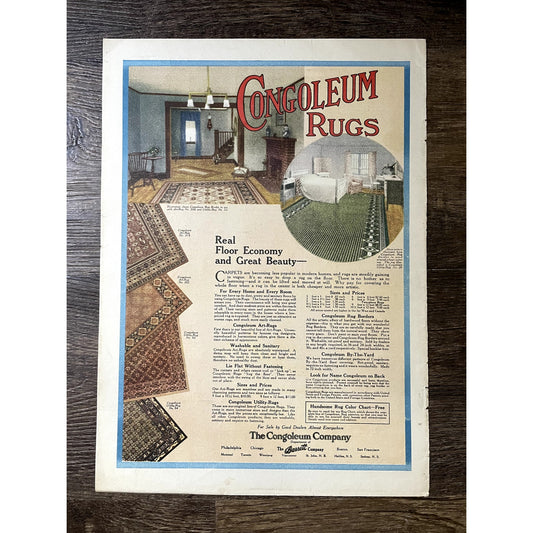 Congoleum Rugs Real Floor Economy Vintage Magazine Ad 10x14 V11