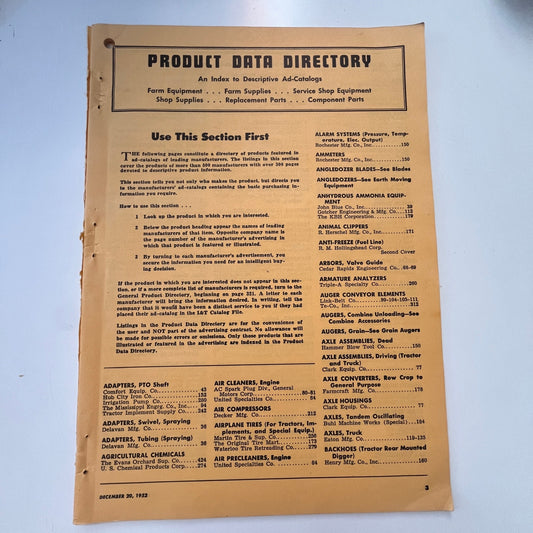 1952 Implement and Tractor Farming Product and Data Directory 18 Pages I15