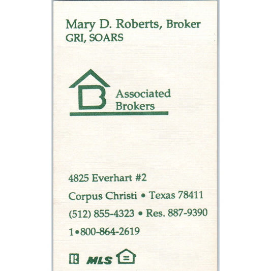 Mary D. Roberts Associated Brokers Corpus Christi Vintage Business Card SD8-B19