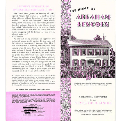 Home of Abraham Lincoln Springfield IL Vintage Travel Brochure TH2-TB5