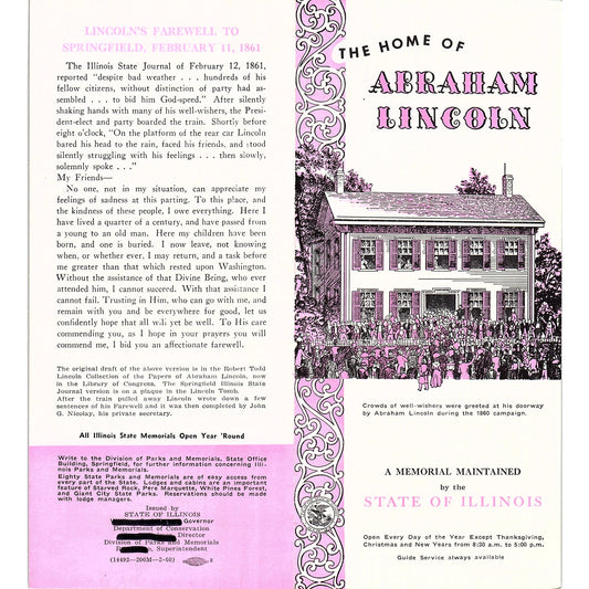 Home of Abraham Lincoln Springfield IL Vintage Travel Brochure TH2-TB5