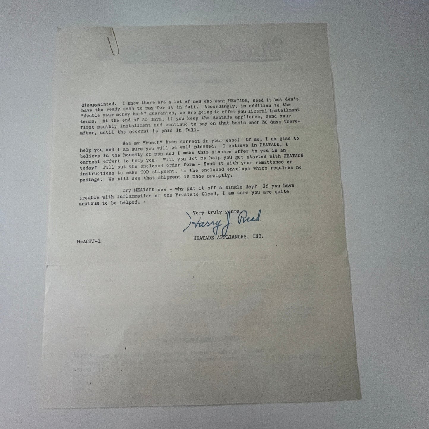 Harry J. Reed Heatade Appliances Inc Steubenville OH Vintage Advertising K22