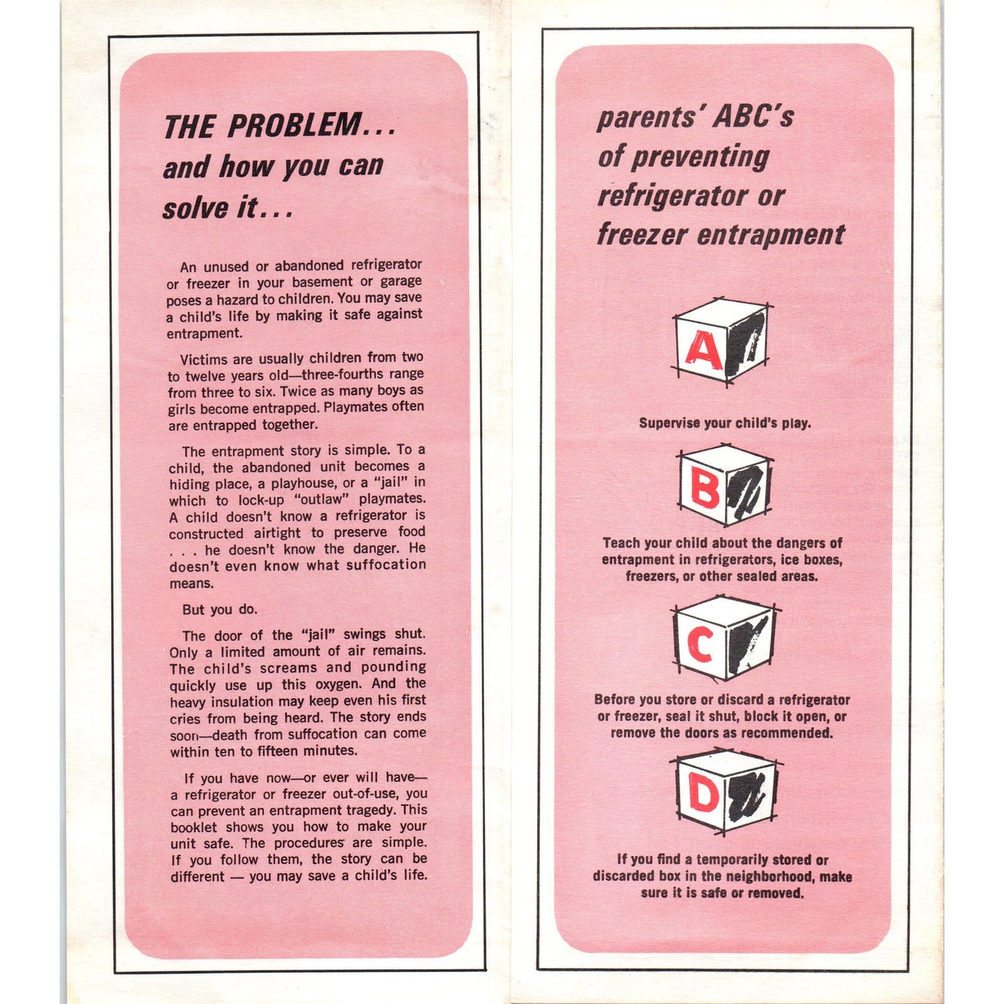 Vtg Child Refrigerator Freezer Entrapment Safety Brochure AHAM Chicago AF1-RR7