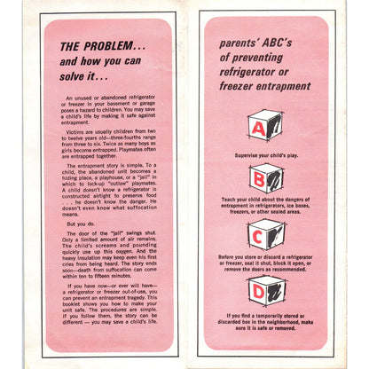 Vtg Child Refrigerator Freezer Entrapment Safety Brochure AHAM Chicago AF1-RR7