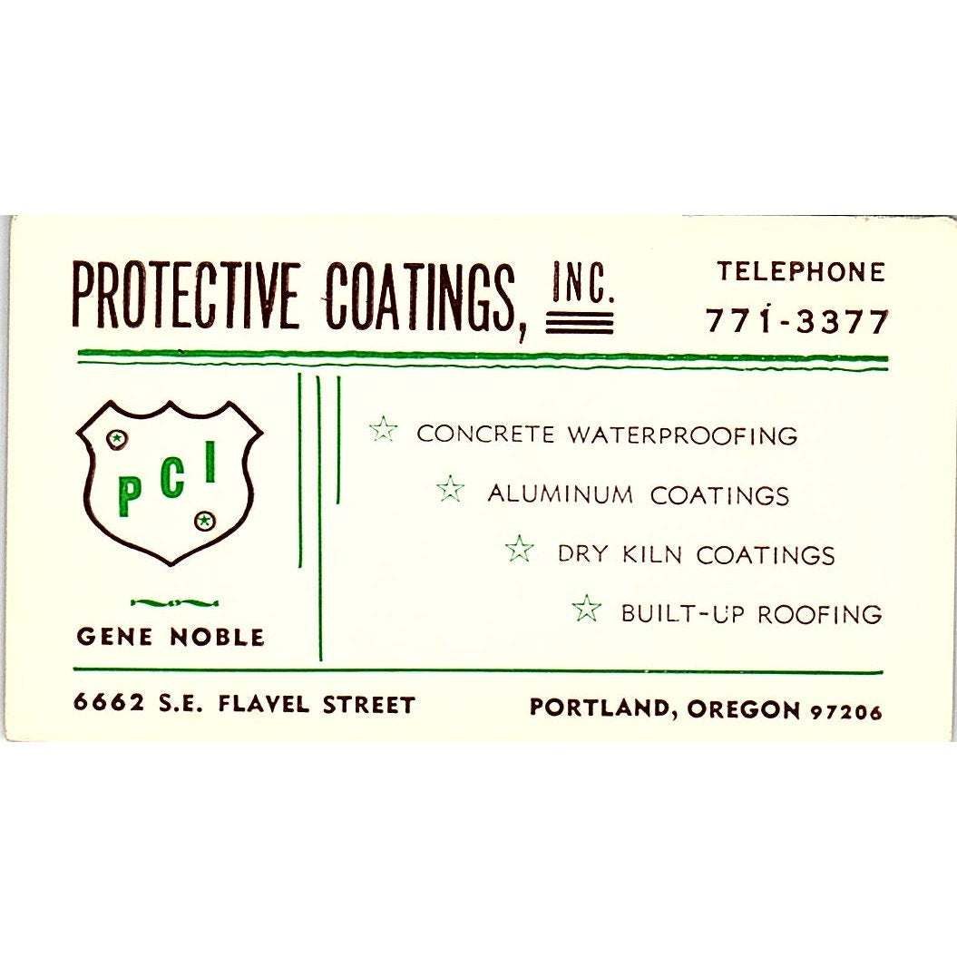 Protective Coatings, Inc. Gene Noble Portland OR Vintage Business Card SSB4-B12