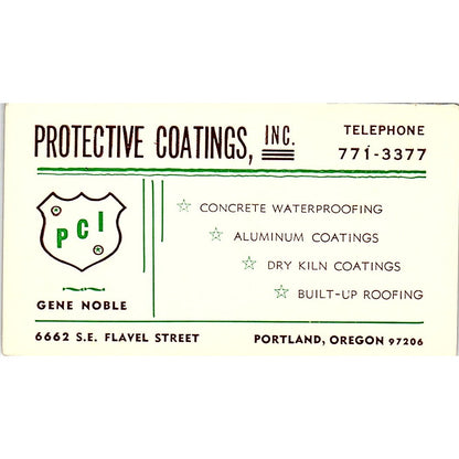 Protective Coatings, Inc. Gene Noble Portland OR Vintage Business Card SSB4-B12