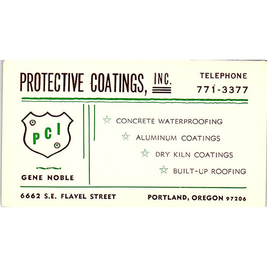 Protective Coatings, Inc. Gene Noble Portland OR Vintage Business Card SSB4-B12